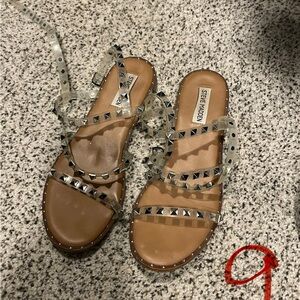 Steve Madden Clear and Tan Studded Sandals